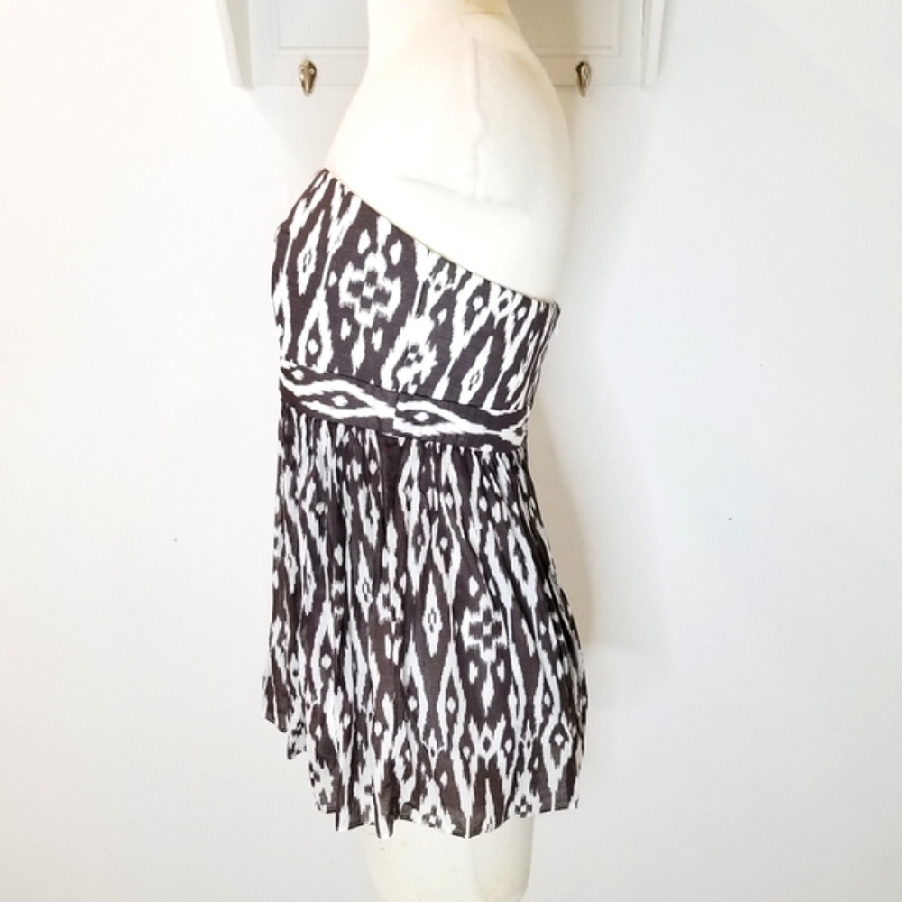 MILLY NY Vintage Brown and White IKAT Print Strapless Cotton Top sz 6 - Picture 6 of 16